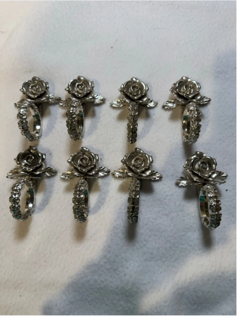 Unbranded Silver Rose Napkin Rings Set of 8